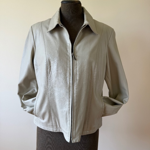 Insanely Butter Soft Taupe 90s Zip Front Leather Jacket - Picture 1 of 12